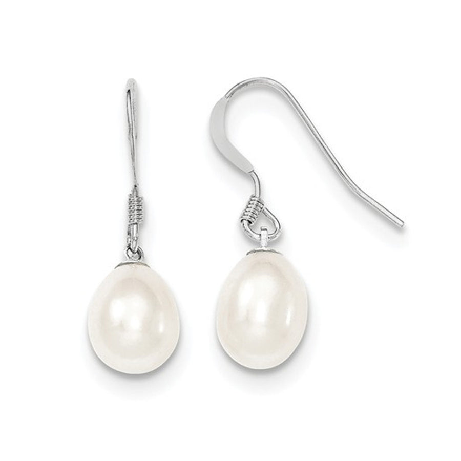 White Freshwater Cultured Pearl 8-9mm Dangle Earrings in Sterling Silver Image 1