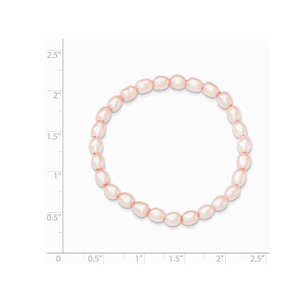 4-4.5mm Pink Rice Shaped Freshwater Cultured Pearl Stretch Bracelet Image 2