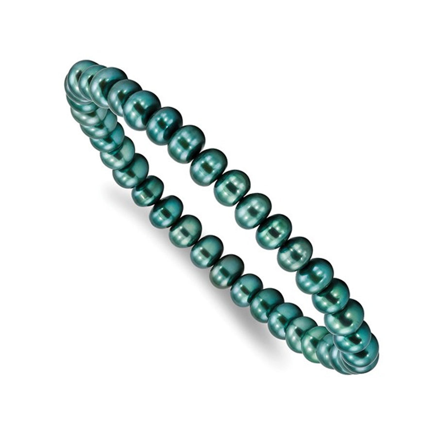6-7mm Teal (Green-Blue) Freshwater Cultured Pearl Stretch Bracelet Image 1
