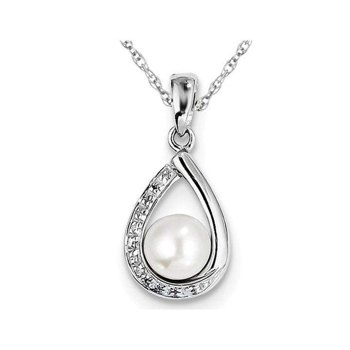 White Freshwater Cultured Pearl 6mm Teardrop Pendant Necklace in Sterling Silver with Chain Image 1