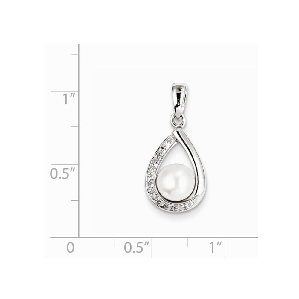 White Freshwater Cultured Pearl 6mm Teardrop Pendant Necklace in Sterling Silver with Chain Image 2