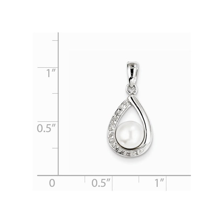 White Freshwater Cultured Pearl 6mm Teardrop Pendant Necklace in Sterling Silver with Chain Image 2