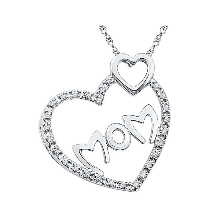 Heart MOM Pendant Necklace Sterling Silver with Chain and Accent Diamonds 1/10 Carat (ctw) Image 1