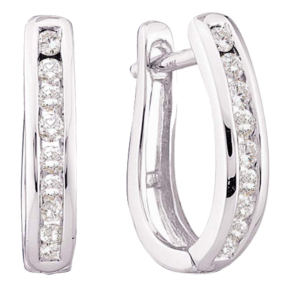 Channel-Set Diamond Hoop Earrings 1/4 Carat (ctw H-II2-I3) in 10K White Gold Image 1