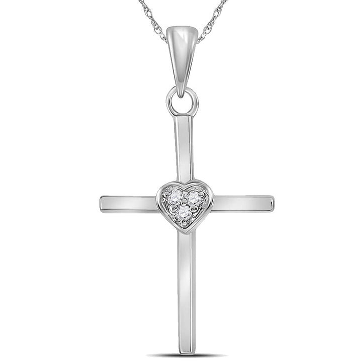 Sterling Silver Cross Pendant Necklace with Accent Diamond and Chain Image 1