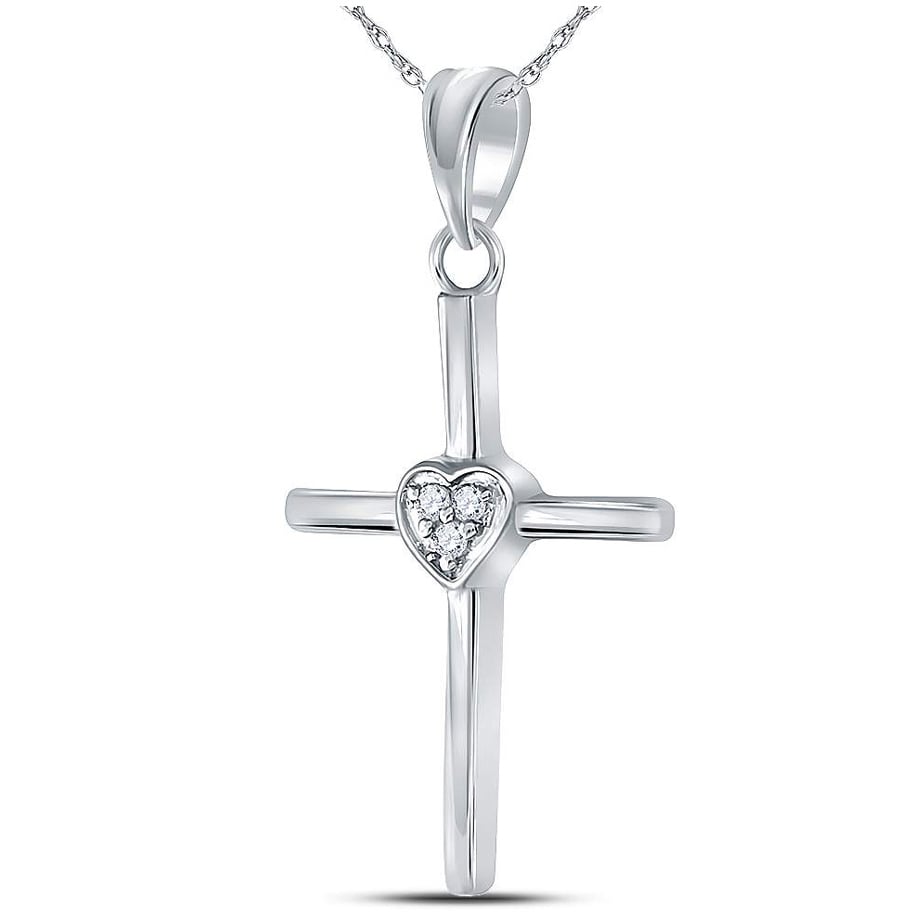 Sterling Silver Cross Pendant Necklace with Accent Diamond and Chain Image 2