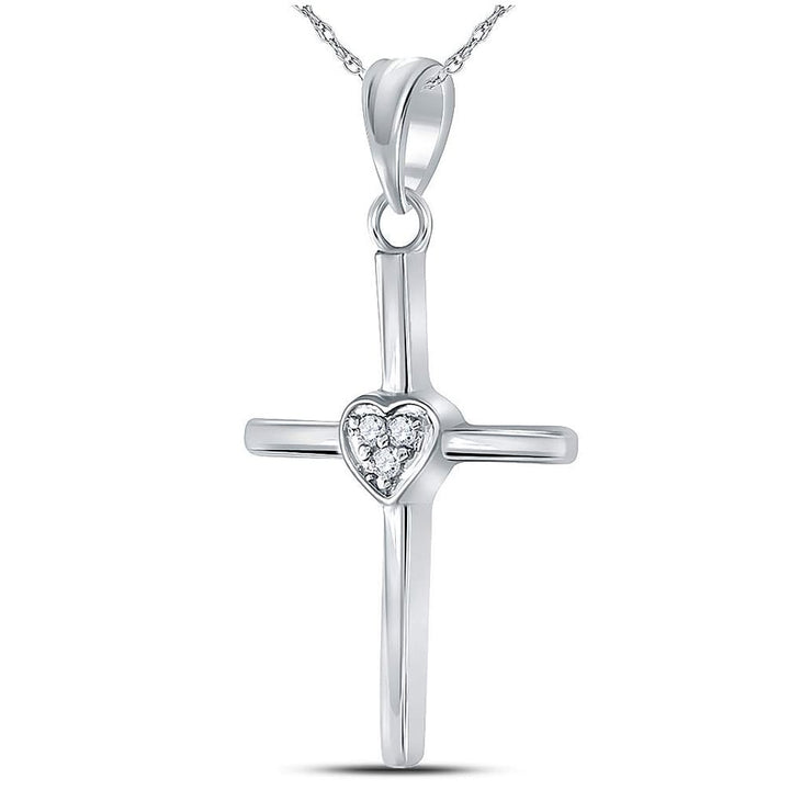 Sterling Silver Cross Pendant Necklace with Accent Diamond and Chain Image 2