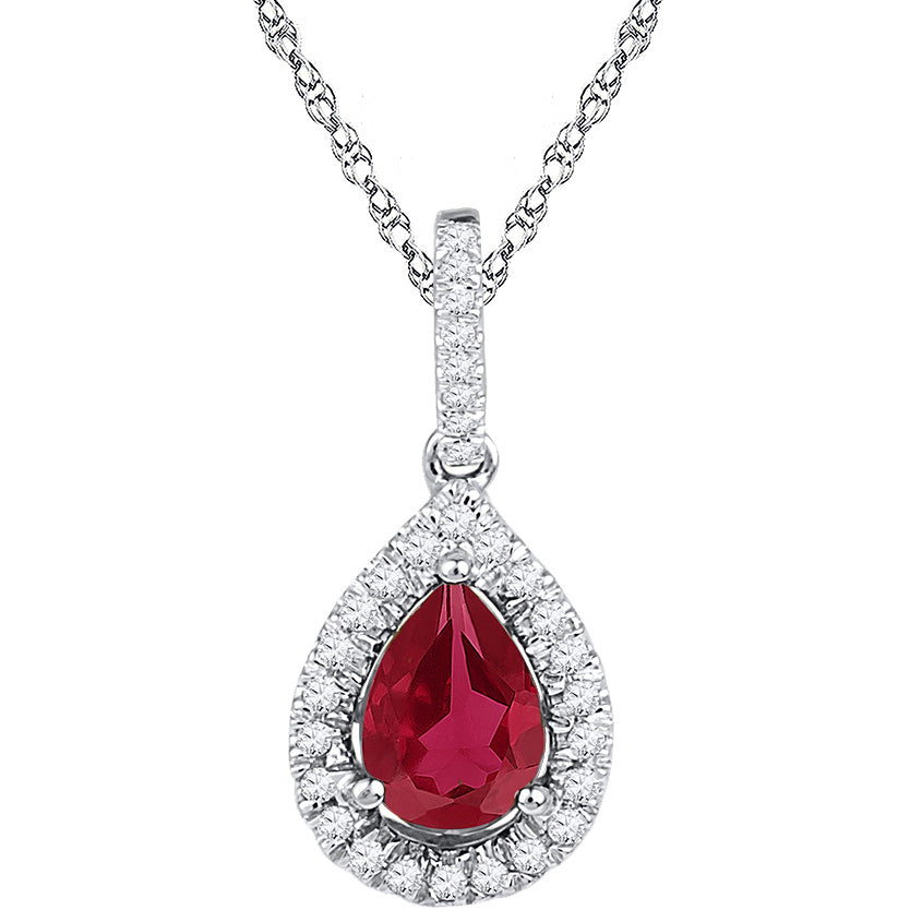 1.75 Carat (ctw) Lab-Created Ruby Drop Pendant Necklace in 10K White Gold with Diamonds 1/8 Carat (ctw) Image 1