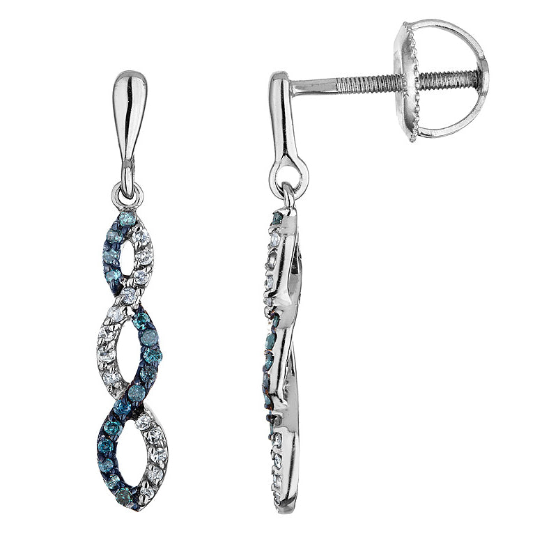 White and Blue Diamond Infinity Earrings 1/7 Carat (ctw) in 10K White Gold Image 1