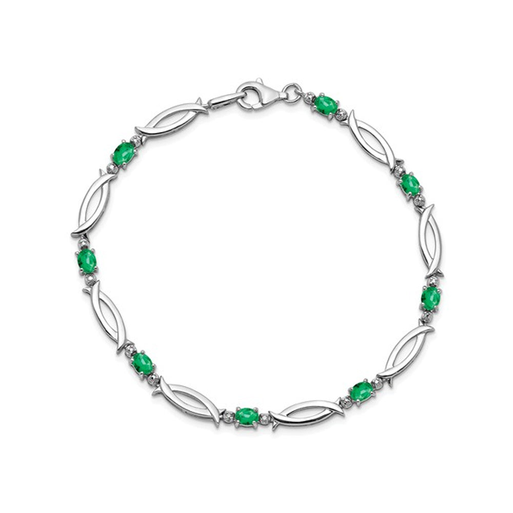 Sterling Silver Natural Green Emerald Infinity Bracelet 1.20 Carat (ctw) Image 2