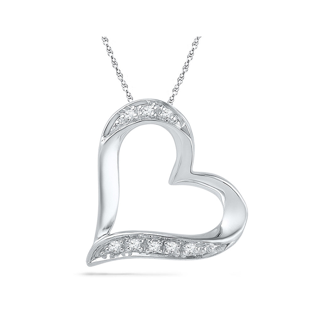 10K White Gold Heart Pendant Necklace with Accent Diamonds Image 1