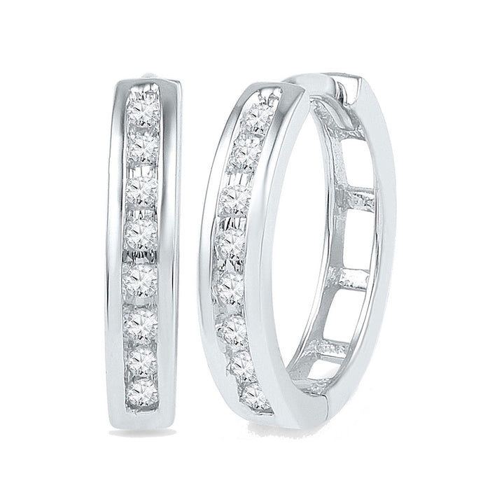 1/5 Carat (ctw) Diamond Hoop Earrings in 10K White Gold Image 1