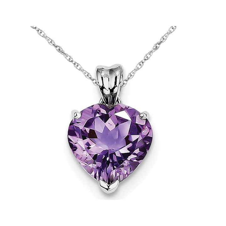 Purple Amethyst 4.70 Carat (ctw) Heart Pendant Necklace in Sterling Silver with chain Image 1