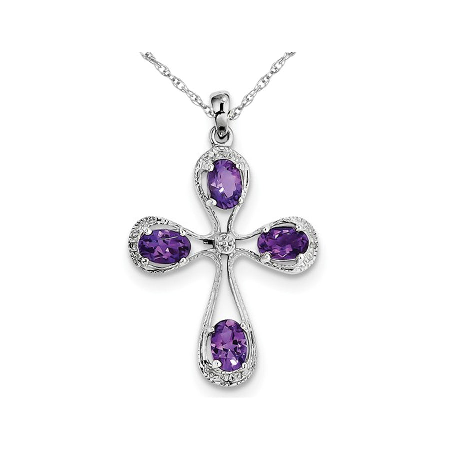 1.75 Carat (ctw) Purple Amethyst Cross Pendant Necklace in Sterling Silver with chain Image 1