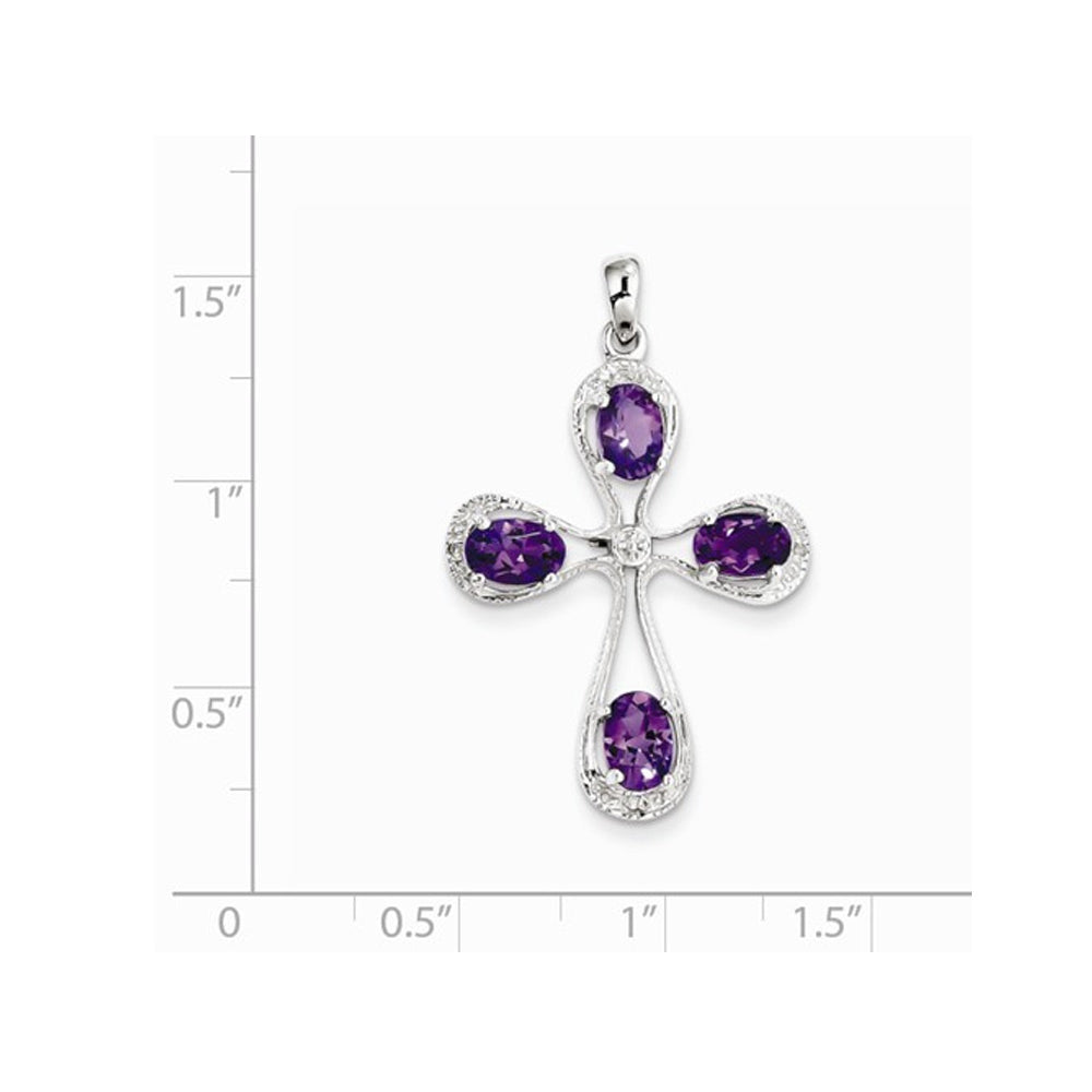 1.75 Carat (ctw) Purple Amethyst Cross Pendant Necklace in Sterling Silver with chain Image 2