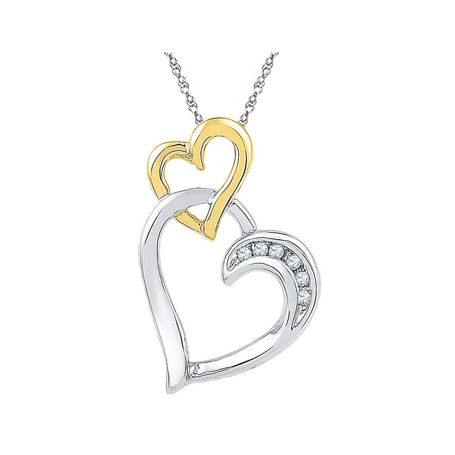 Double Heart Pendant Necklace in Two Tone Sterling Silver with Accent Diamonds Image 1