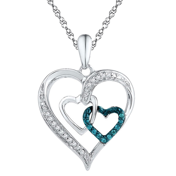 1/10 Carat (ctw) Blue Diamond Triple Heart Pendant Necklace in Sterling Silver Image 1