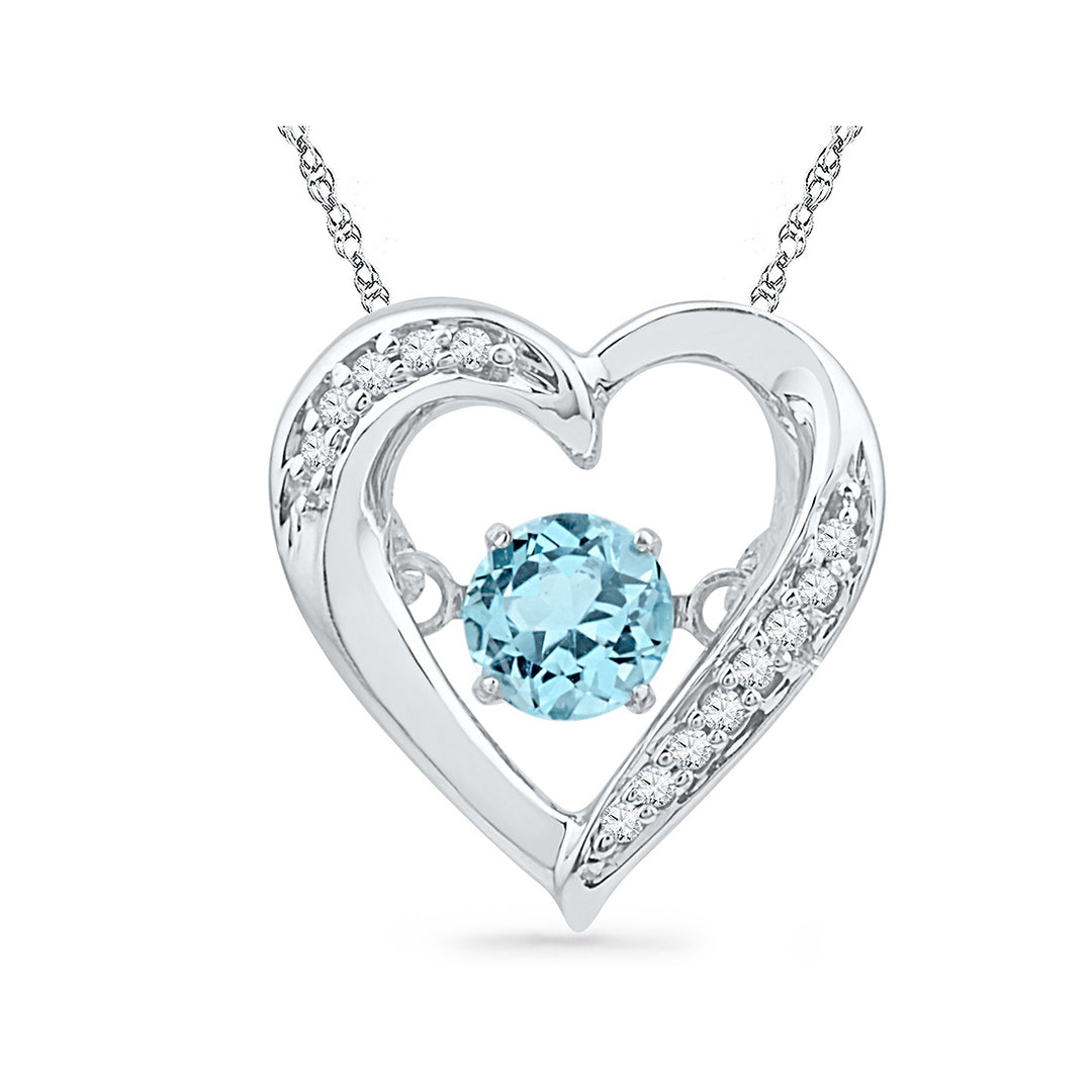 Lab-Created Blue Topaz Moving Gem Heart Pendant Necklace 1/3 Carat (ctw) in Sterling Silver Image 1