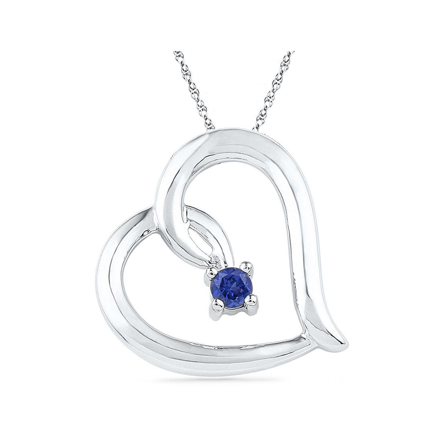 Lab Created Blue Sapphire Heart Pendant Necklace 1/8 Carat (ctw) in Sterling Silver Image 1