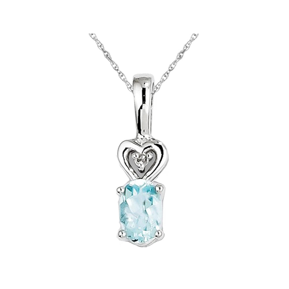 Sterling Silver Genuine Aquamarine Heart Pendant Necklace with Chain 2/5 Carat (ctw) Image 1