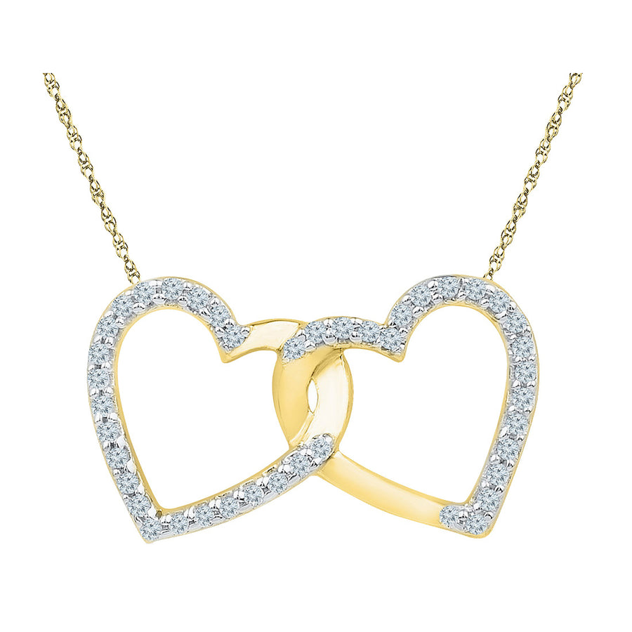 Double Heart Pendant Necklace in 10K Yellow Gold with Accent Diamonds 1/6 Carat (ctw) Image 1