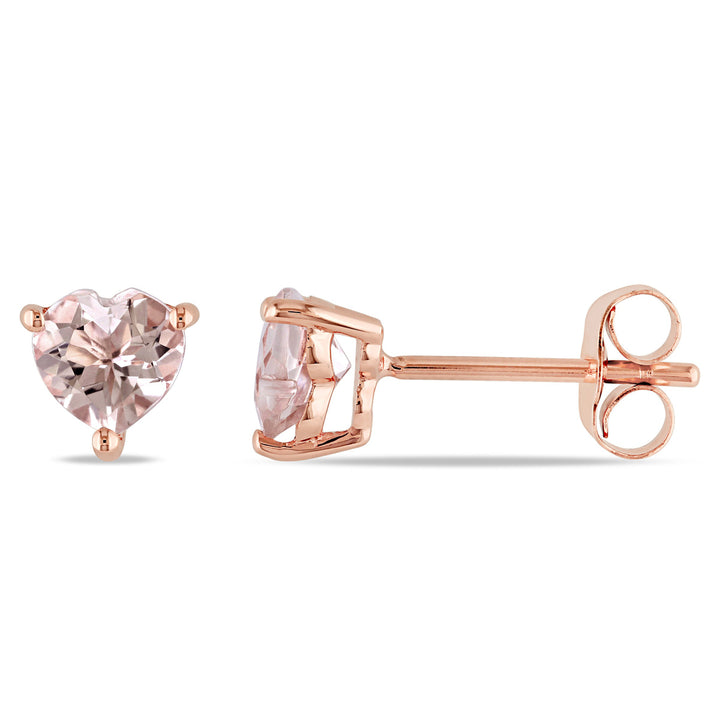 1.00 Carat (ctw) Morganite Solitaire Heart Earrings in 10K Rose Pink Gold Image 1