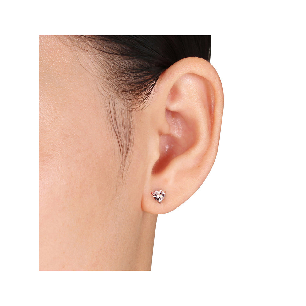 1.00 Carat (ctw) Morganite Solitaire Heart Earrings in 10K Rose Pink Gold Image 2