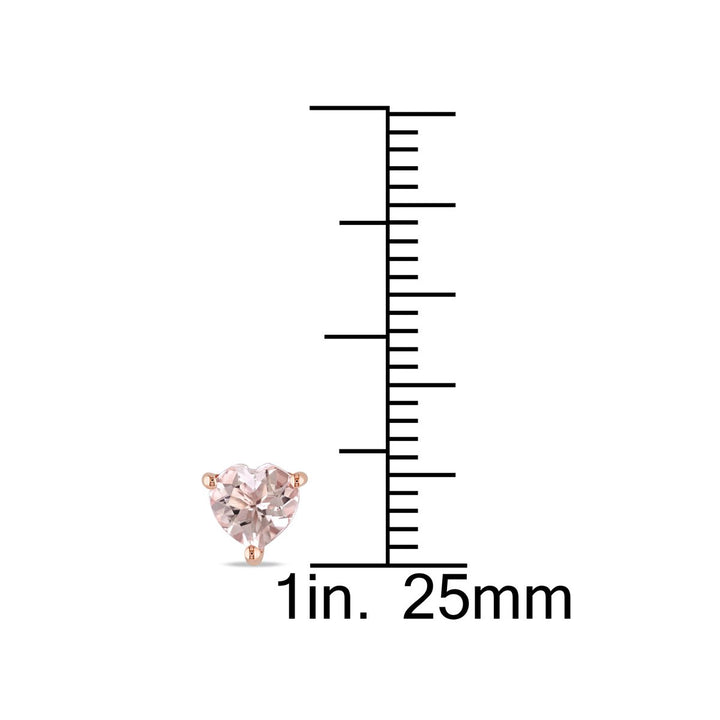 1.00 Carat (ctw) Morganite Solitaire Heart Earrings in 10K Rose Pink Gold Image 3
