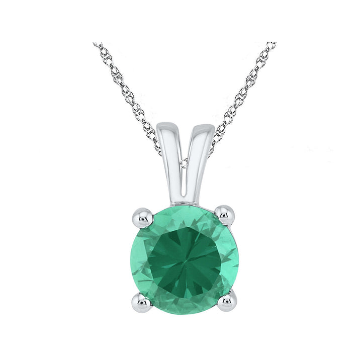 1.30 Carat (ctw) Lab-Created Emerald Solitaire Pendant Necklace in Sterling Silver with Chain Image 1