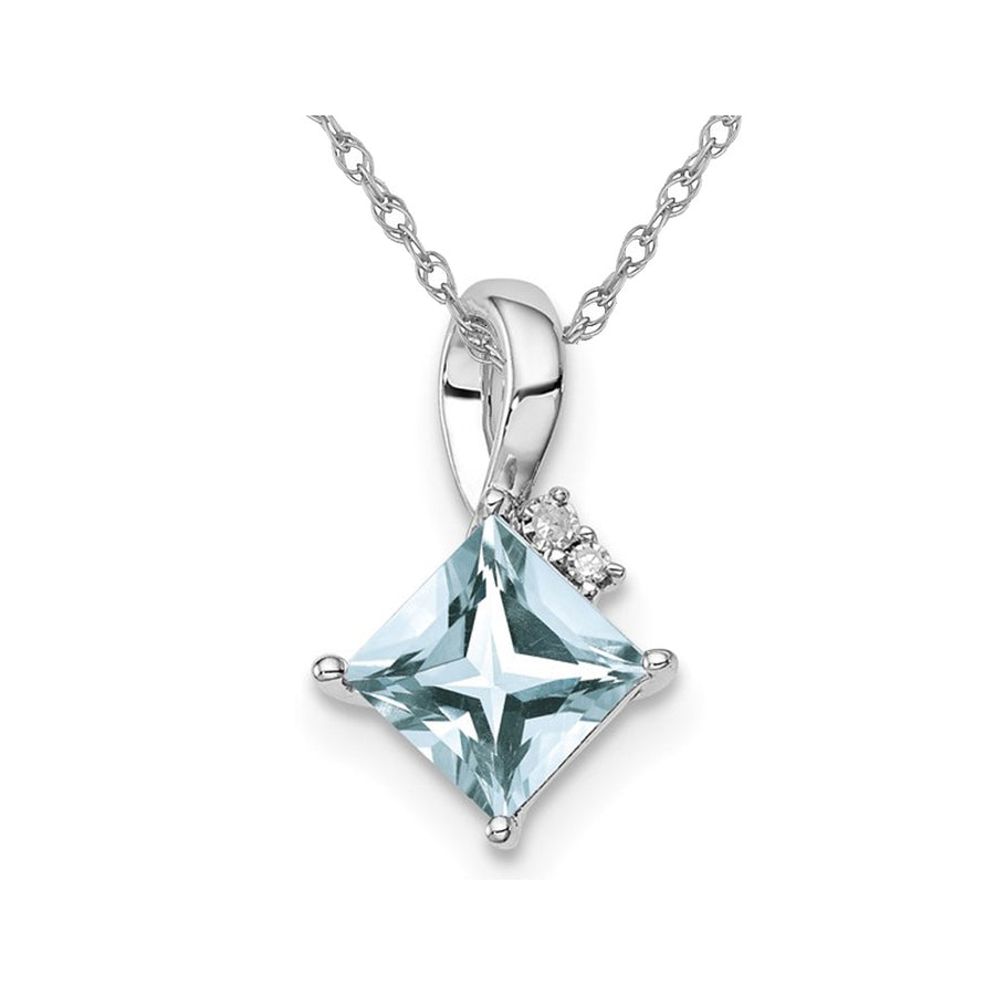 Sterling Silver Princess Cut Aquamarine Pendant Necklace with Chain (1/2 Carat) Image 1