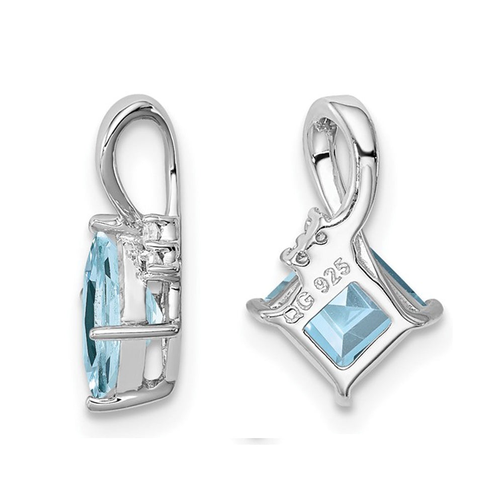 Sterling Silver Princess Cut Aquamarine Pendant Necklace with Chain (1/2 Carat) Image 2