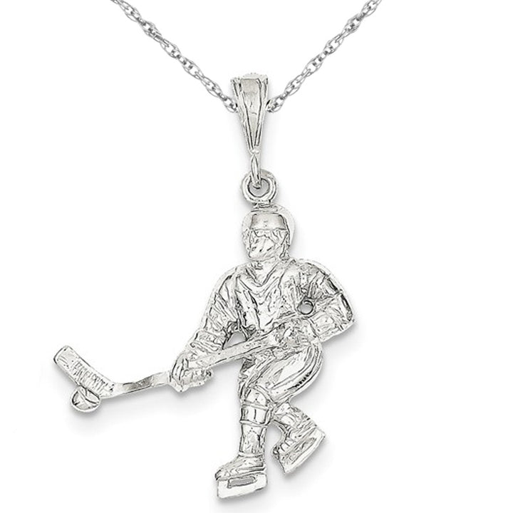 Sterling Silver Hockey Player Charm Pendant Necklace with Chain Image 1