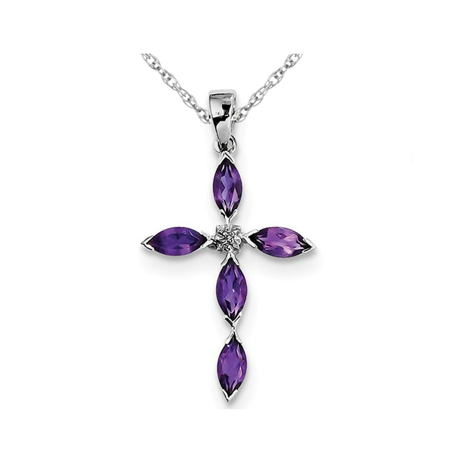 Natural Purple Amethyst Cross Pendant Necklace in Sterling Silver 1.00 Carat (ctw) with chain Image 1