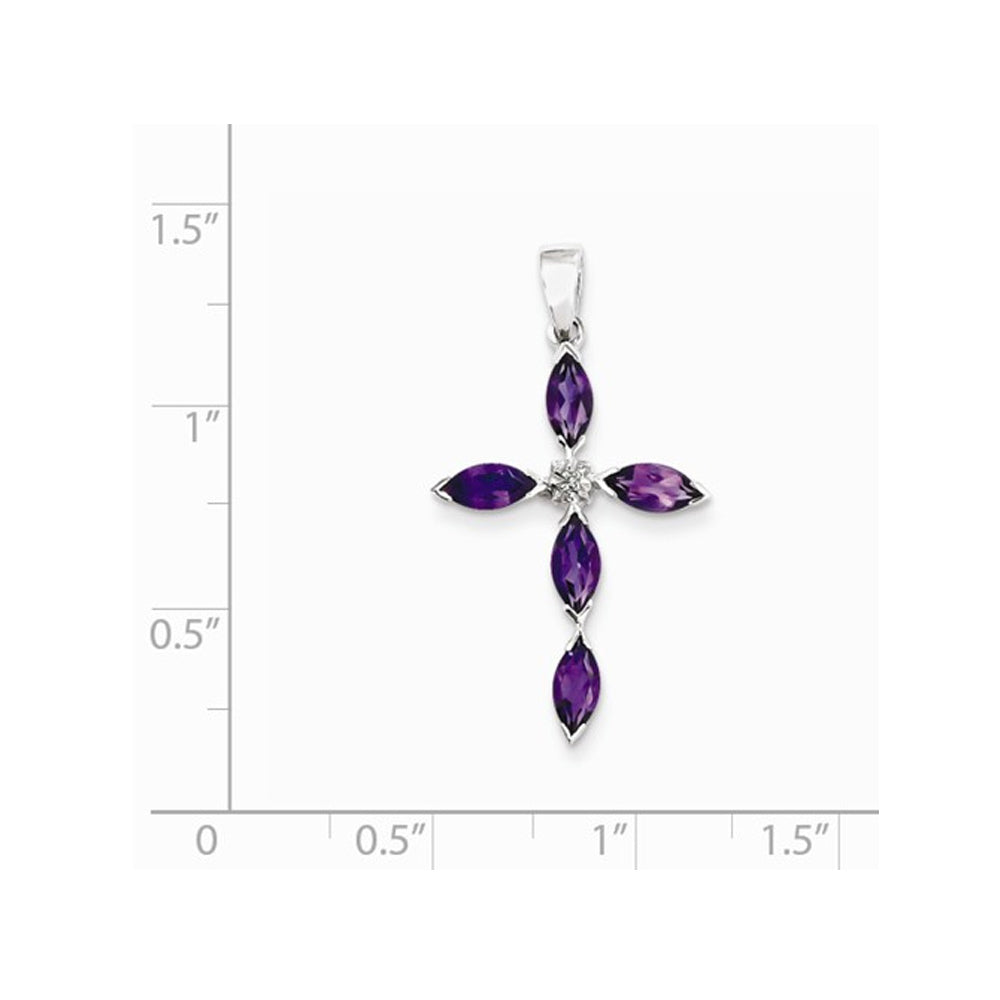 Natural Purple Amethyst Cross Pendant Necklace in Sterling Silver 1.00 Carat (ctw) with chain Image 2