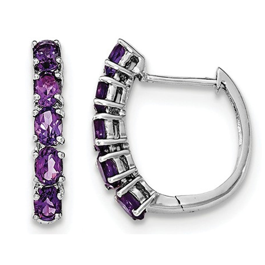 1.75 Carat (ctw) Amethyst Hinged Hoop Earrings in Sterling Silver Image 1