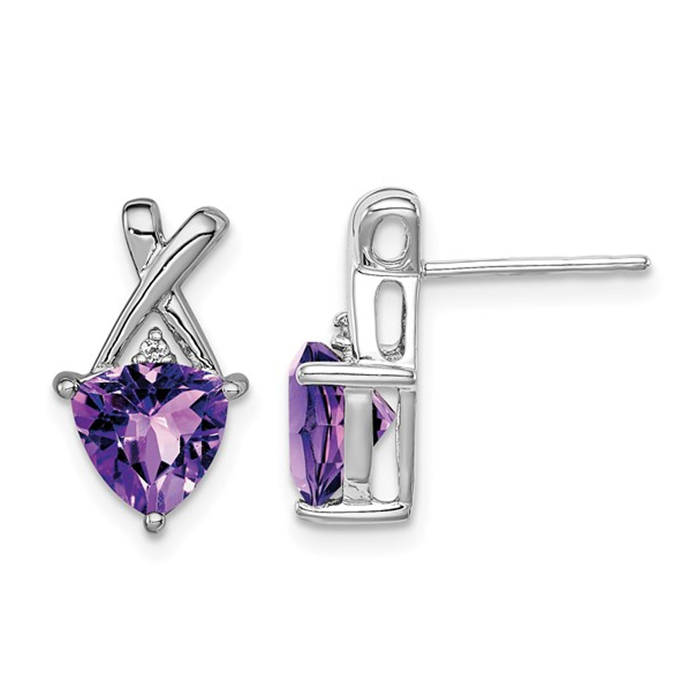 Sterling Silver Trillion Cut Amethyst Earrings 1.60 Carat (ctw) Image 1