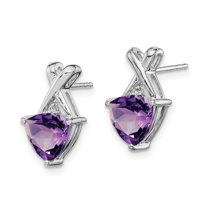 Sterling Silver Trillion Cut Amethyst Earrings 1.60 Carat (ctw) Image 2