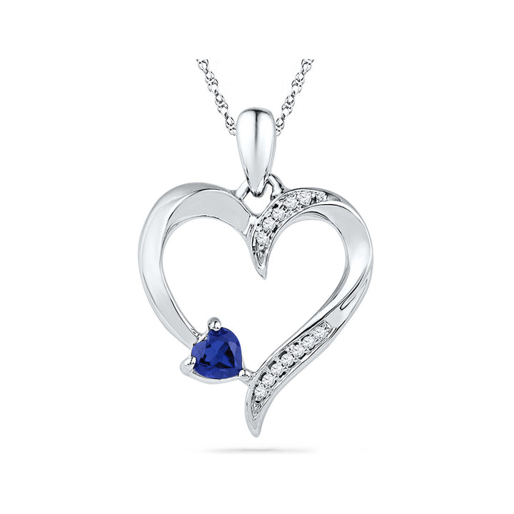 1/4 Carat (ctw) Lab-Created Blue Sapphire Heart Pendant Necklace in Sterling Silver Image 1