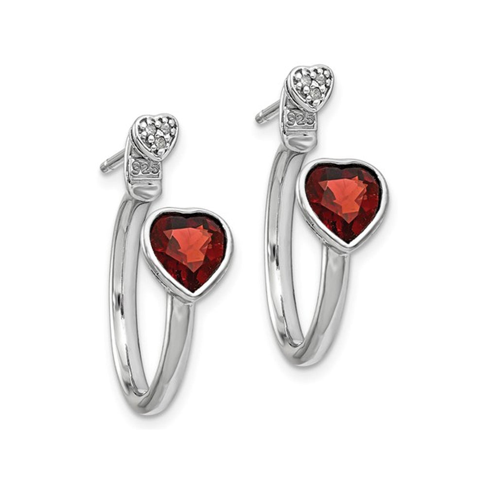 Sterling Silver Diamond And Garnet Heart Front And Back Post Earrings (1.70 Carat (ctw)) Image 1