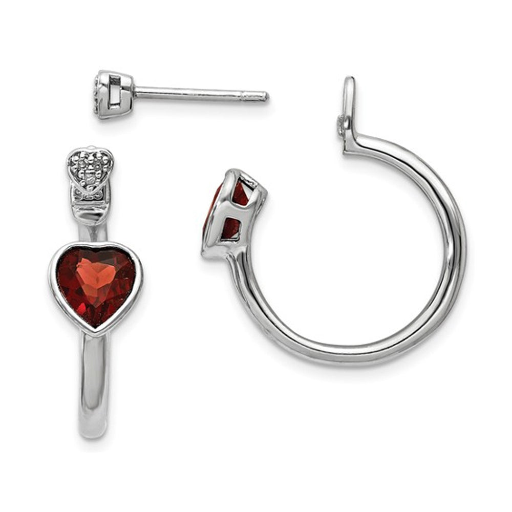 Sterling Silver Diamond And Garnet Heart Front And Back Post Earrings (1.70 Carat (ctw)) Image 2