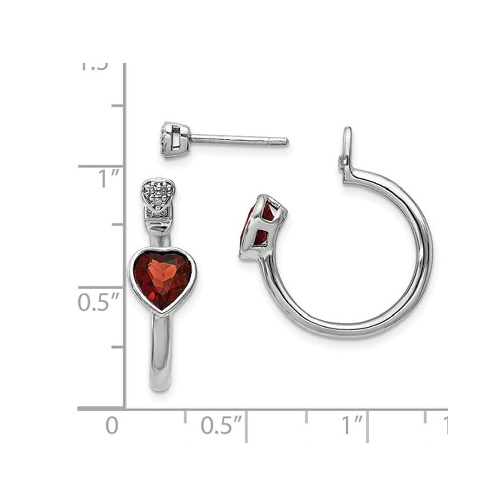 Sterling Silver Diamond And Garnet Heart Front And Back Post Earrings (1.70 Carat (ctw)) Image 3