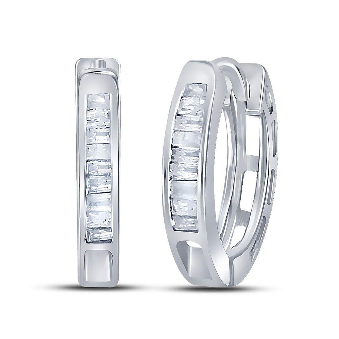 1/7 Carat (ctw J-KI2-I3) Diamond Baguette Hoop Earrings in Sterling Silver Image 1