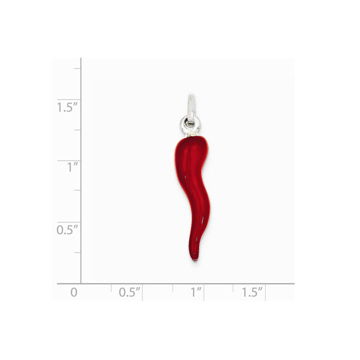 Red Enamel Italian Horn Pendant Necklace in Sterling Silver Image 2