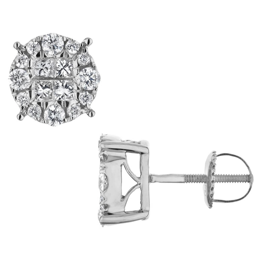 1.00 Carat (ctw H-II1-I2) Princess Cut Diamond Circle Stud Earrings in 14K White Gold Image 1