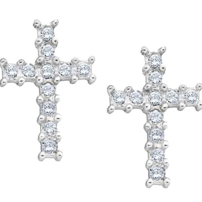 1/10 Carat (ctw) Diamond Cross Earrings in 10K White Gold Image 1