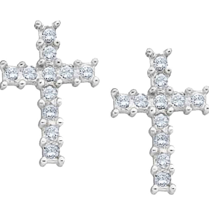 1/10 Carat (ctw) Diamond Cross Earrings in 10K White Gold Image 1