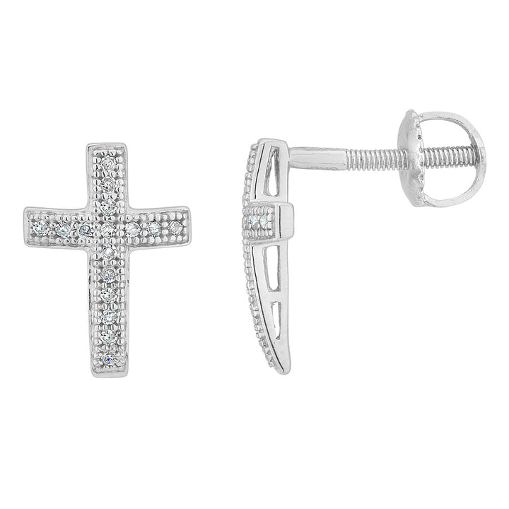 1/10 Carat (ctw) Diamond Cross Earrings in Sterling Silver Image 1