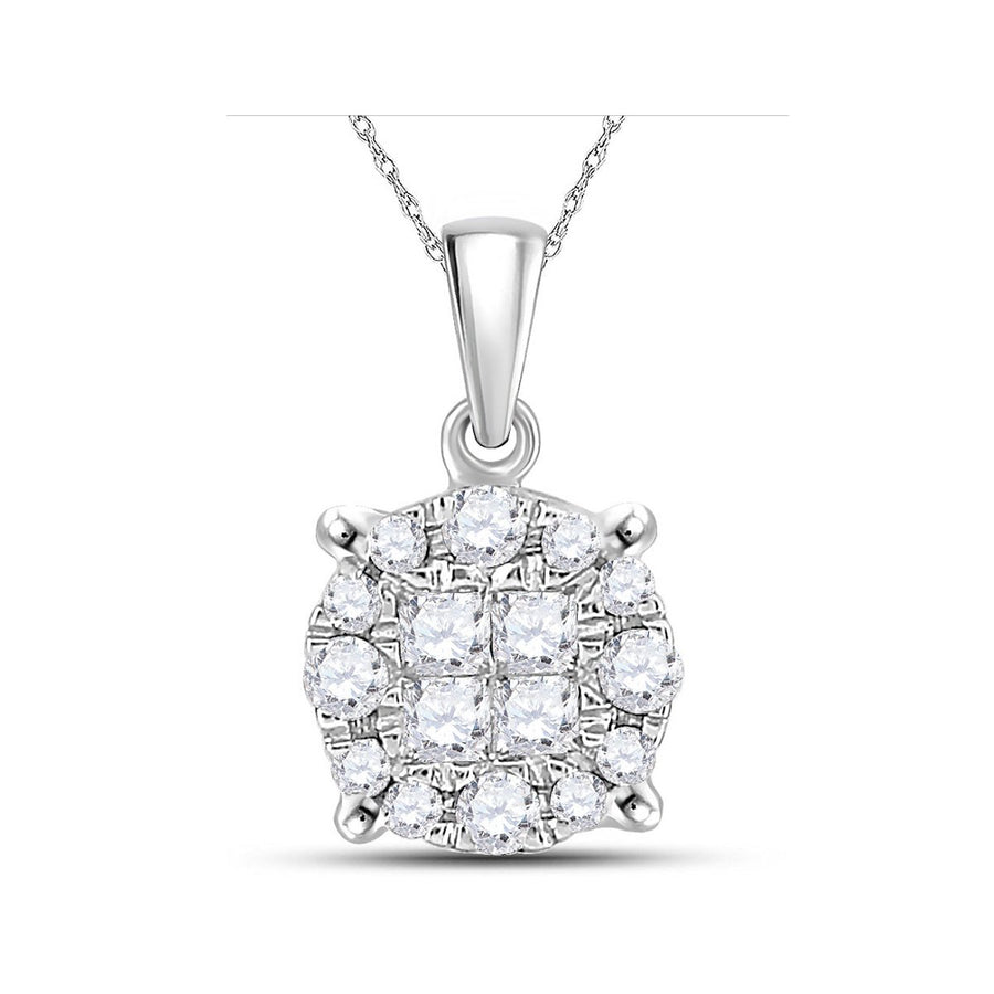 1/4 Carat (ctw H-II1-I2) Diamond Cluster Pendant Necklace in 14K White Gold with Chain Image 1