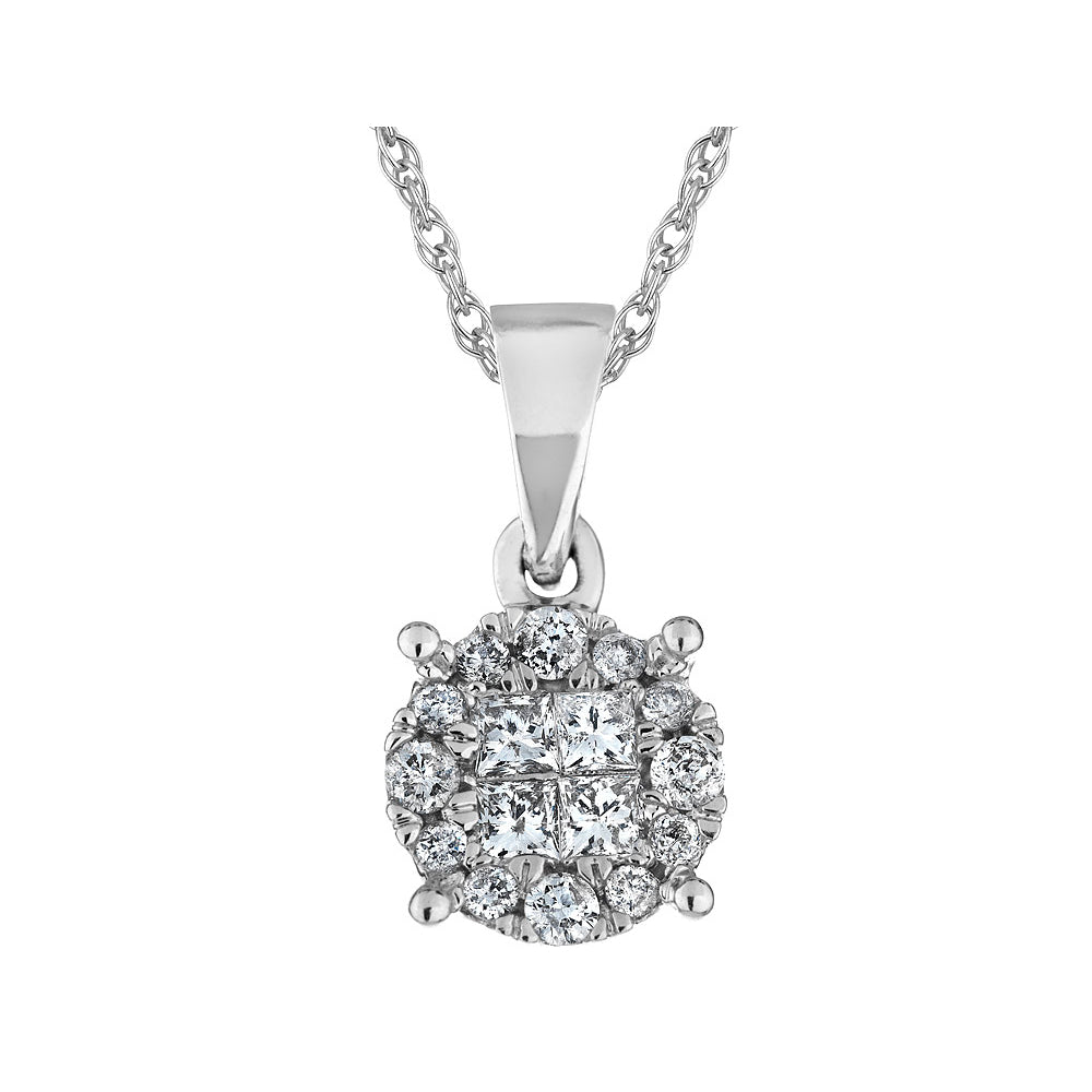 1/4 Carat (ctw H-II1-I2) Diamond Cluster Pendant Necklace in 14K White Gold with Chain Image 2