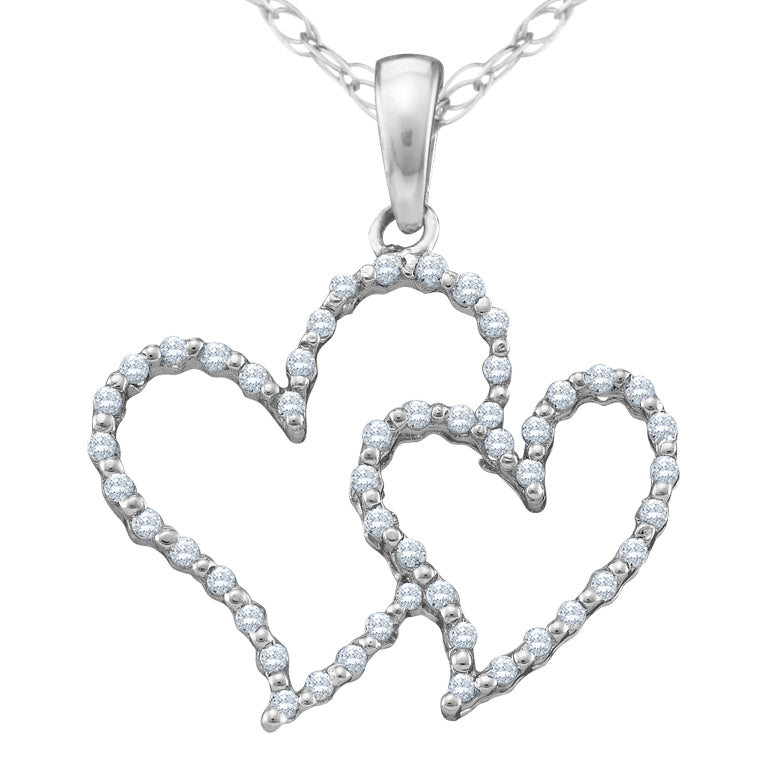 1/7 Carat (ctw) Diamond Heart Pendant Necklace in 10K White Gold with Chain Image 1